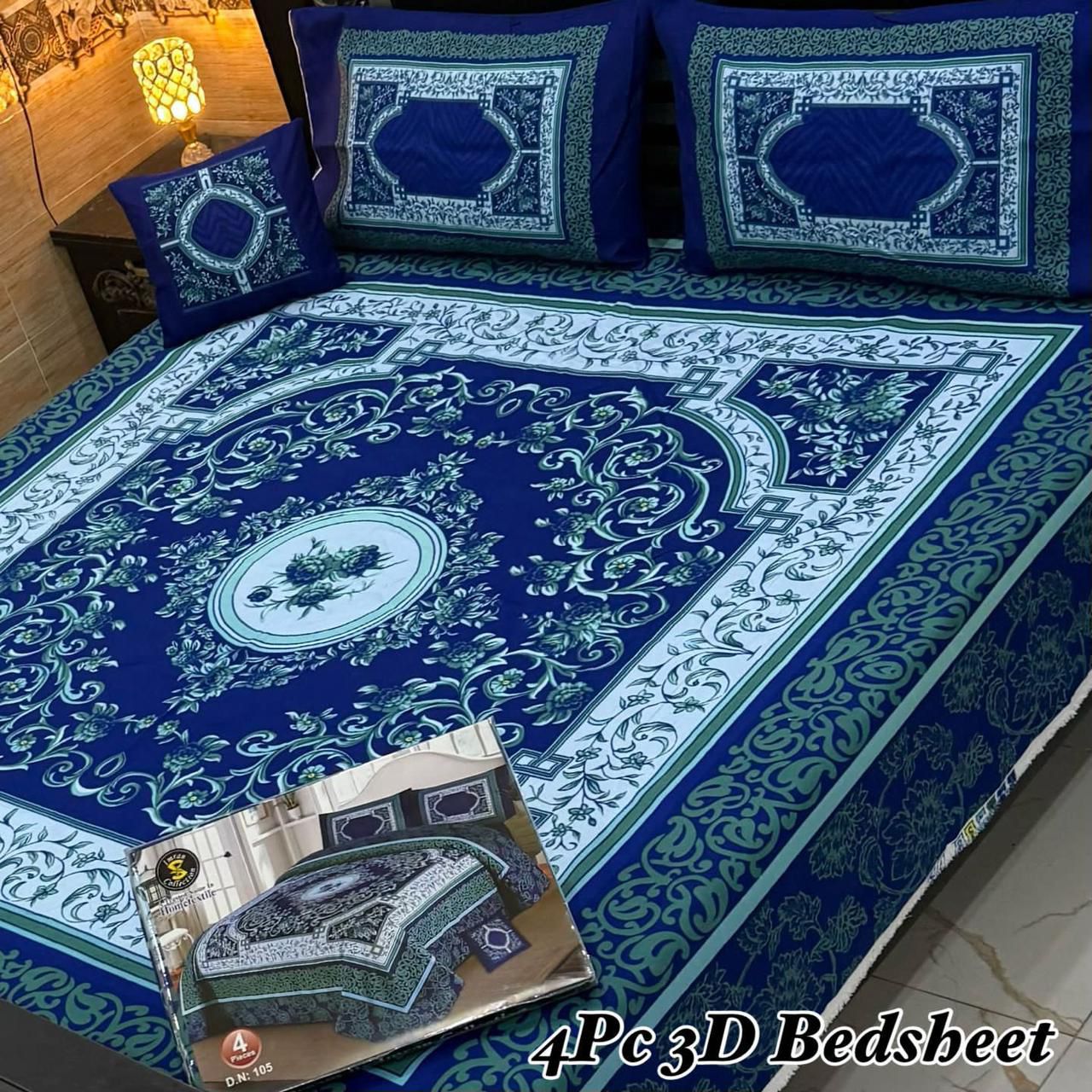 4Pc 3D Panel Bedsheet🔥 New variety stock
