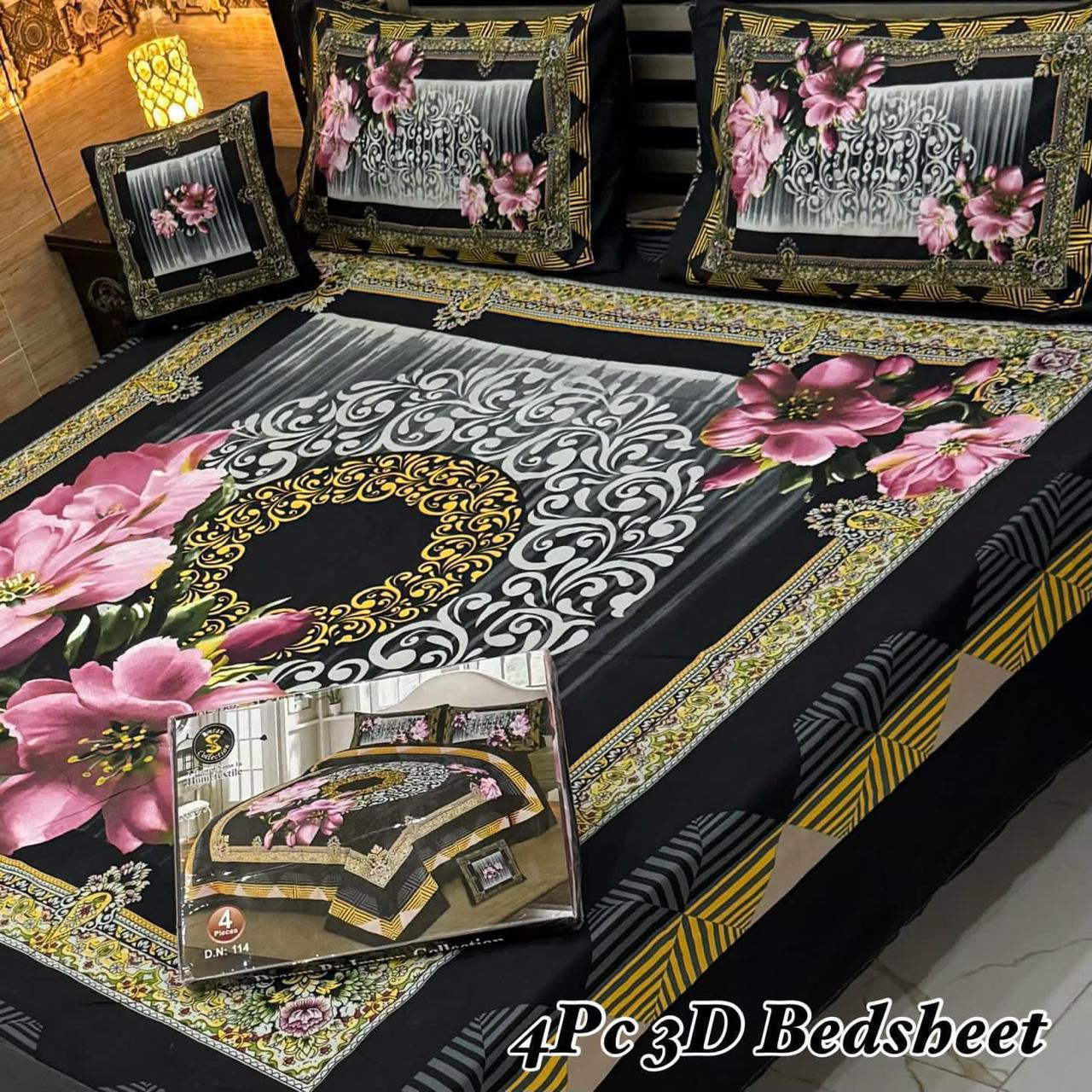 4Pc 3D Panel Bedsheet🔥 New variety stock
