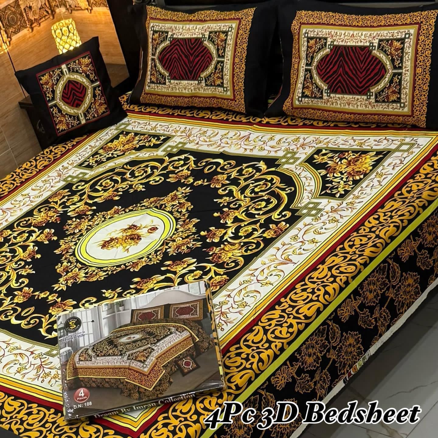 4Pc 3D Panel Bedsheet🔥 New variety stock